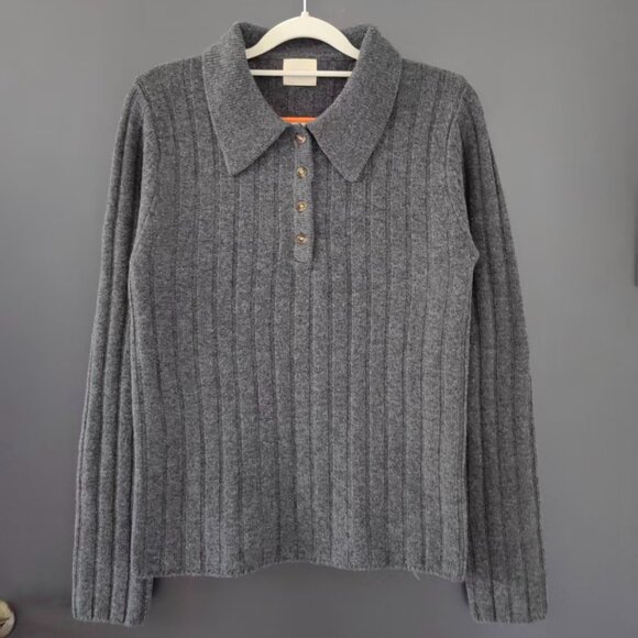 Khaite Grey Horizontal Stripes Cashmere Sweater - Size M - Picture 1 of 7